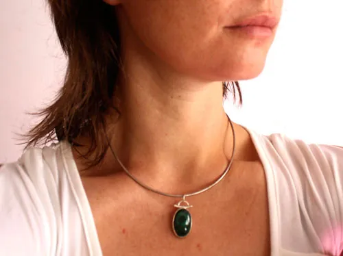 Moss, forest sanctuary pendant in silver and malachite