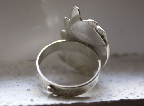 Moss leaf, winter forest ring in silver and moss agate