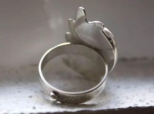 Moss leaf, winter forest ring in silver and moss agate