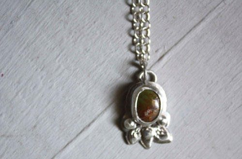 Moss stone, spring nest bracelet in silver and turquoise