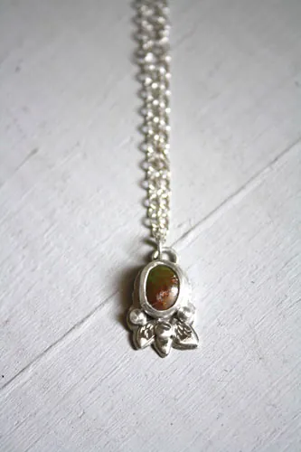 Moss stone, spring nest bracelet in silver and turquoise