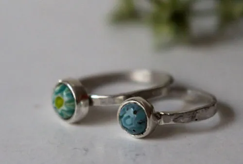 Mother and daughter, family ring in sterling silver and millefiori