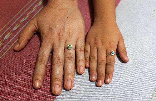 Mother and daughter, family ring in sterling silver and millefiori