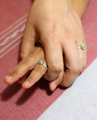 Mother and daughter, family ring in sterling silver and millefiori