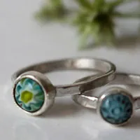 Mother and daughter, family ring in sterling silver and millefiori
