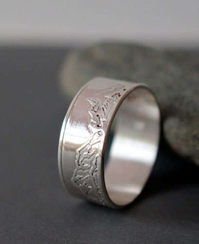 Mountain, mountains range ring in sterling silver
