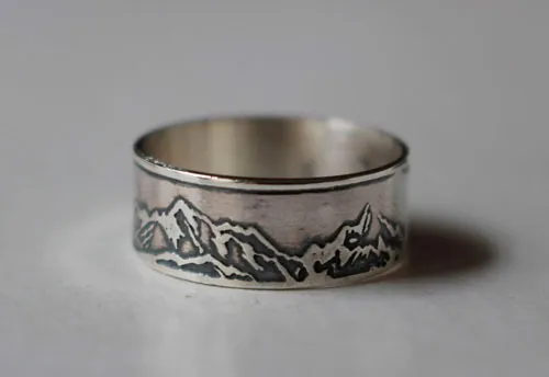 Mountain, mountains range ring in sterling silver