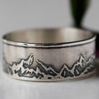 Mountain, mountains range ring in sterling silver