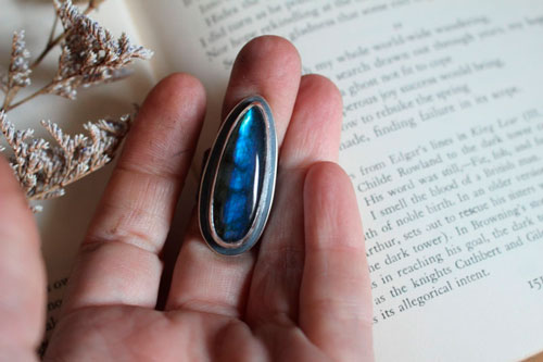 My heart is engraved in your bark, fidelity ring in silver and labradorite