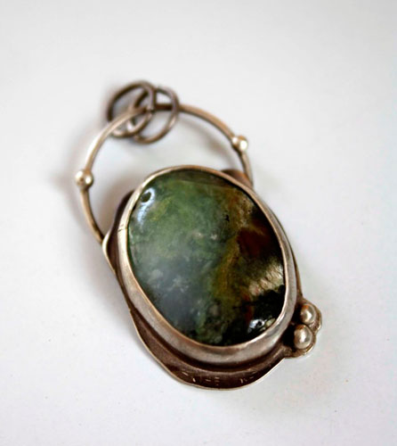 Mystery, magical mirror pendant in silver and chrysoprase