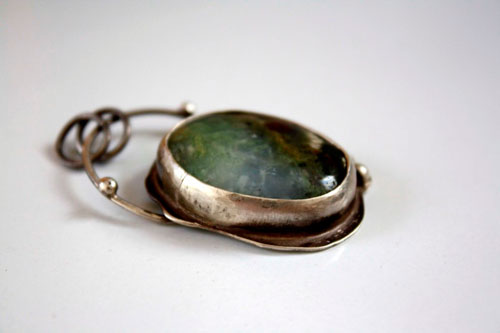 Mystery, magical mirror pendant in silver and chrysoprase