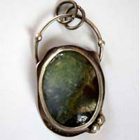 Mystery, magical mirror pendant in silver and chrysoprase