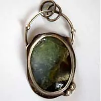 Mystery, magical mirror pendant in silver and chrysoprase
