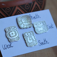 Mayan cardinal points, Mexican glyph earrings (north-south-east–west) in silver