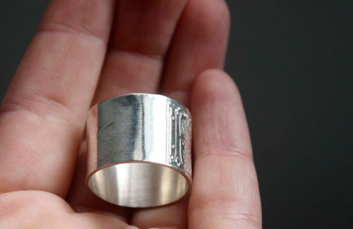 Medieval illumination, Middle Ages illumination ring in sterling silver