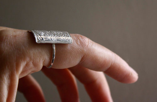 Medieval initial, Middle Ages style illuminated letter ring in silver