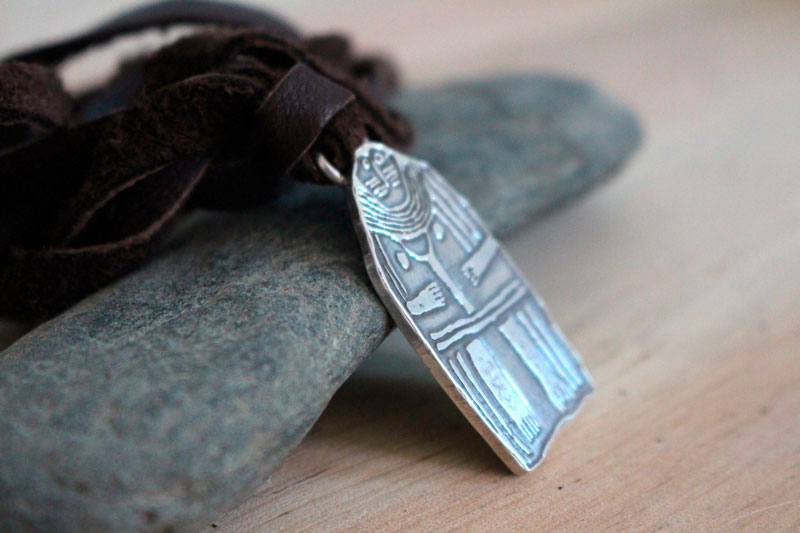 Menhir of the lady of Saint Sernin, Neolithic female stele necklace in sterling silver 