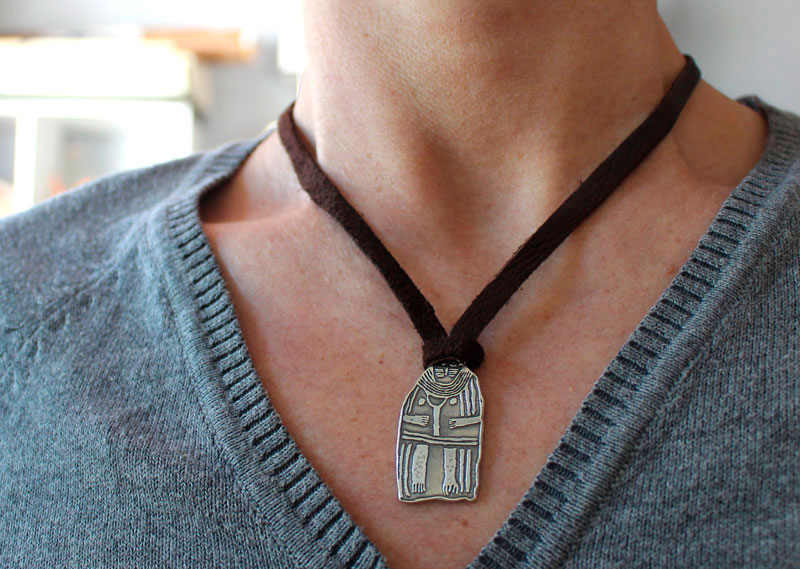Menhir of the lady of Saint Sernin, Neolithic female stele necklace in sterling silver 
