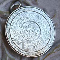 Mesoamerica, Pre-Hispanic Aztec and Maya calendar pendant in silver