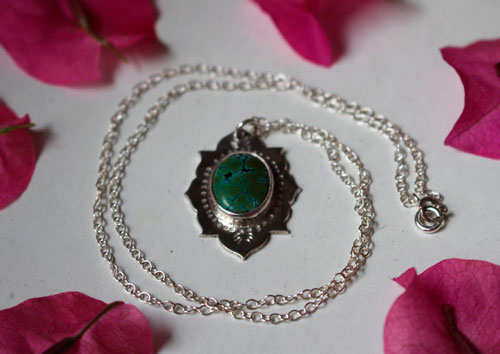 Milli, Indian necklace in sterling silver and turquoise