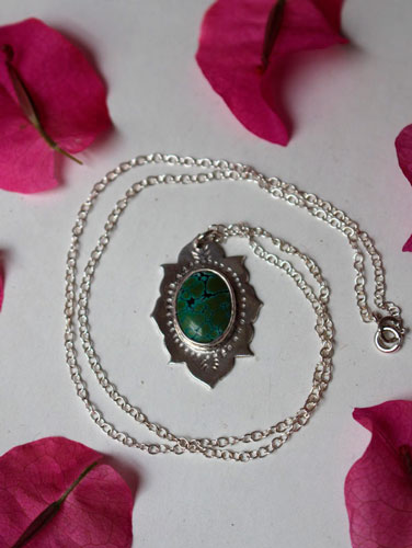 Milli, Indian necklace in sterling silver and turquoise