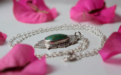 Milli, Indian necklace in sterling silver and turquoise