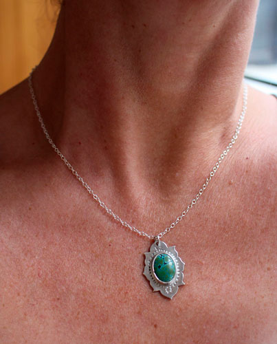 Milli, Indian necklace in sterling silver and turquoise