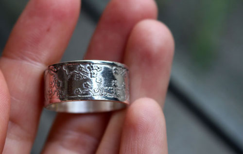 Misaki, Japanese cherry branch ring in sterling silver