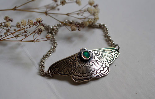 Moon butterfly, moth bracelet in sterling silver and opal