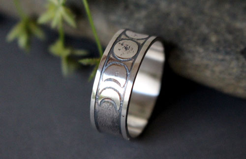 Moon phases, nocturnal star ring in sterling silver