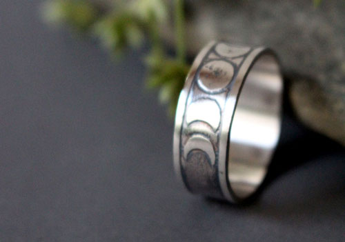 Moon phases, nocturnal star ring in sterling silver