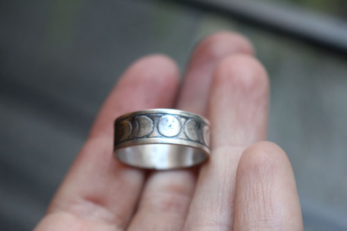 Moon phases, nocturnal star ring in sterling silver