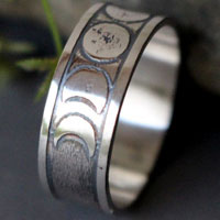 Moon phases, nocturnal star ring in sterling silver