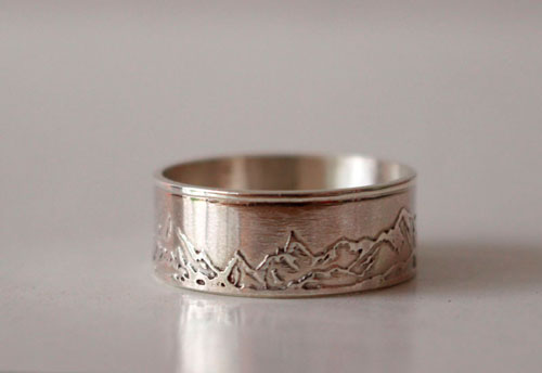 Mountain, mountain chain ring in sterling silver