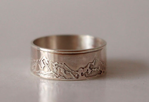 Mountain, mountain chain ring in sterling silver