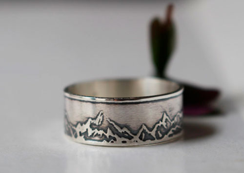 Mountain, mountain chain ring in sterling silver