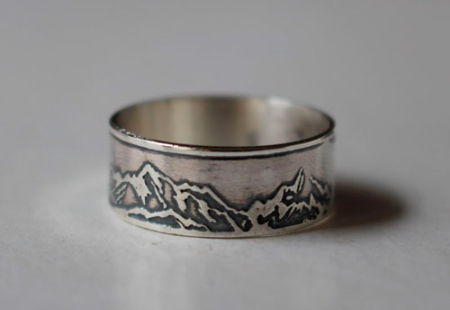 Mountain, mountain chain ring in sterling silver