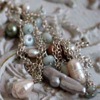 Nacre rain, colorful shower necklace, anklet, bracelet in silver, amazonite, and freshwater pearl