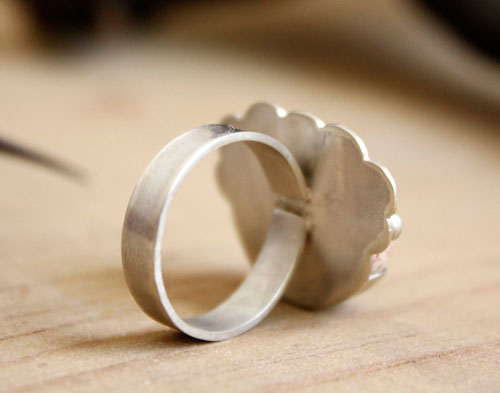 Nebula, astronomy ring in silver and fire opal