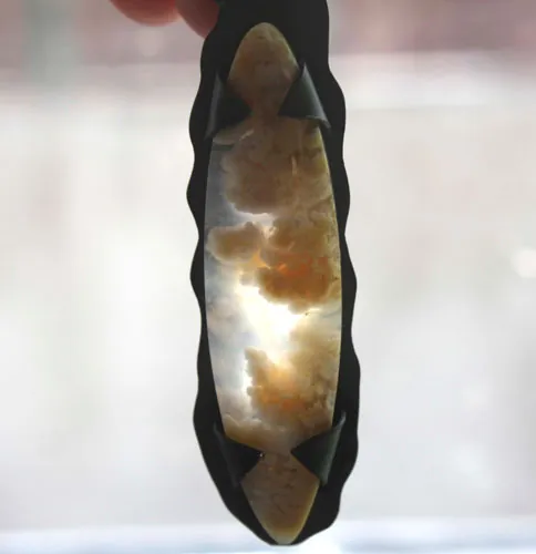 Nebulous, suspended universe pendant in silver and Graveyard Point Plume agate