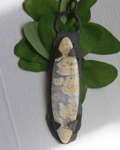 Nebulous, suspended universe pendant in silver and graveyard point plume agate