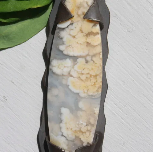 Nebulous, suspended universe pendant in silver and Graveyard Point Plume agate