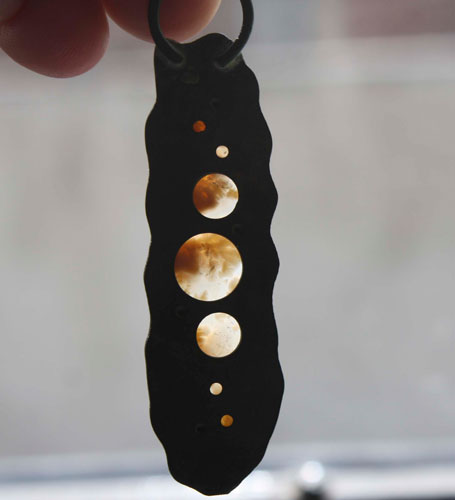 Nebulous, suspended universe pendant in silver and graveyard point plume agate