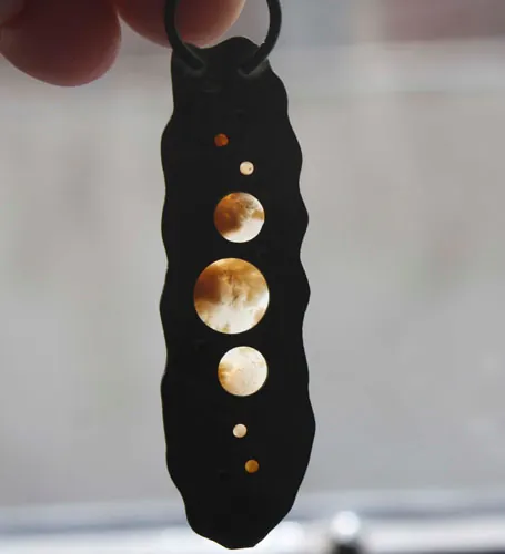 Nebulous, suspended universe pendant in silver and Graveyard Point Plume agate