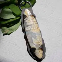Nebulous, suspended universe pendant in silver and Graveyard Point Plume agate