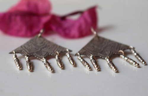 Nehal, triangle mandala earrings in sterling silver
