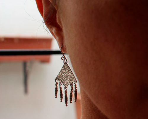 Nehal, triangle mandala earrings in sterling silver