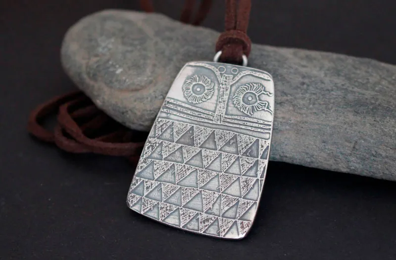 Neolithic owl, Copper age bird necklace in silver