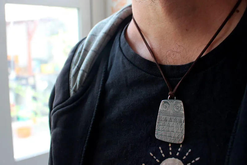 Neolithic owl, Copper age bird necklace in silver