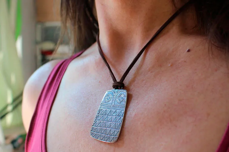 Neolithic owl, Copper age bird necklace in silver